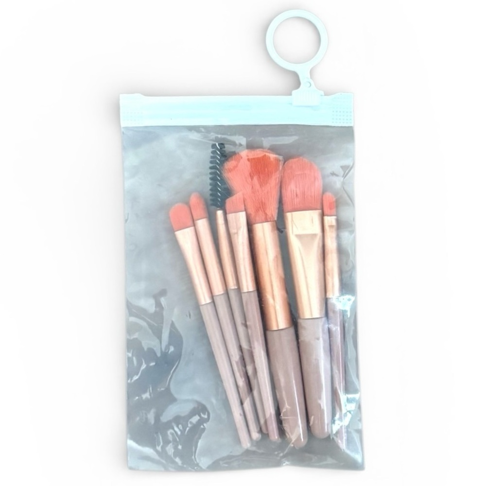 Mini Travel Makeup Brush Set 7pc Pink Gray Cosmetic Brushes New